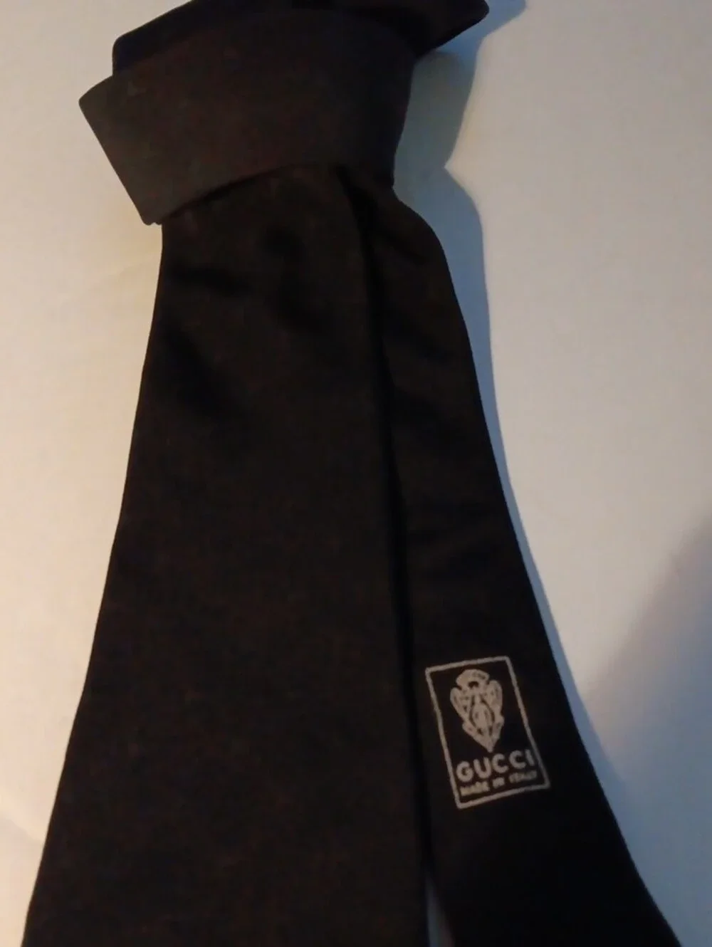 Gucci Black Silk Tie with Subtle Stirrup Stitch